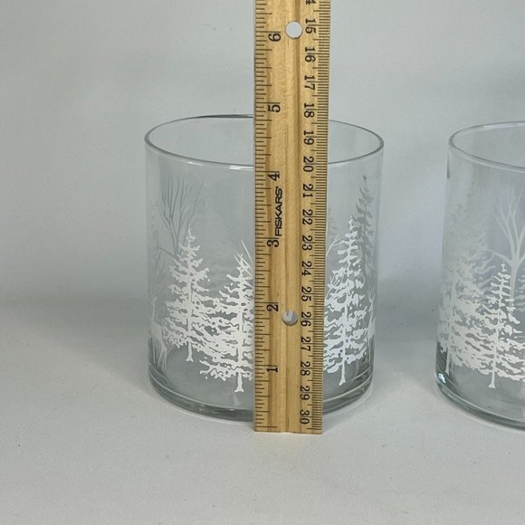 Libbey Christmas Winterland Snow Set of 2 Votive Candle Holder Vintage Trees 4" - Picture 3 of 13